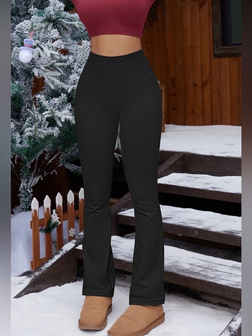 NWOT OQQ Workout High Waist Bell Bottoms Ribbed Pants - Picture 1 of 8